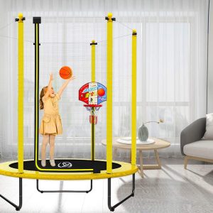 LANGXUN 60" Trampoline for Kids - With Netting & Basketball Hoop
